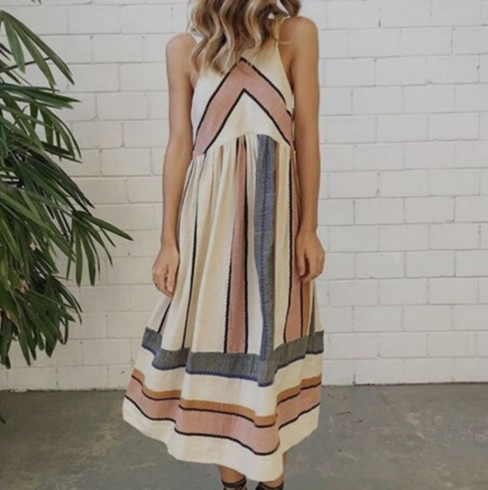 Striped Cute Dress Pink, Orange, Blue Size Medium